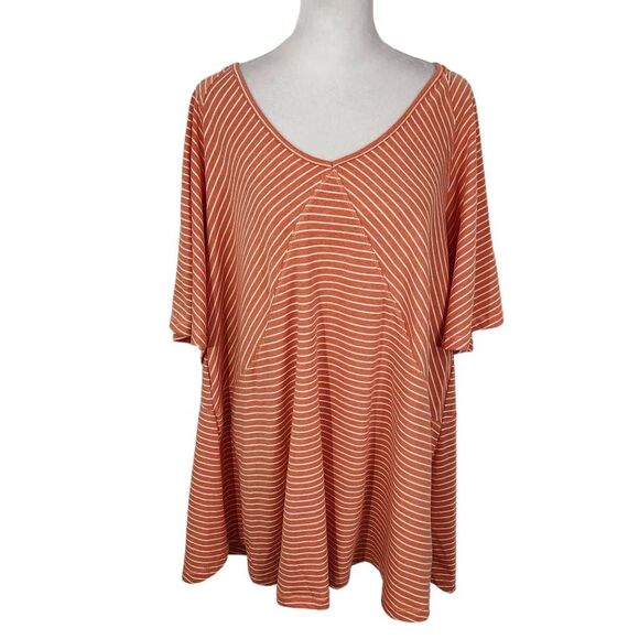 Suzanne Betro Orange and White Stripe Tunic Size XL Orange Stripe Tee - Picture 1 of 8